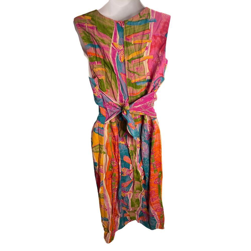 Vintage Rabbit Rabbit Rabbit Designs Abstract Print Midi Dress Boho 90s Size 10 - Picture 2 of 7